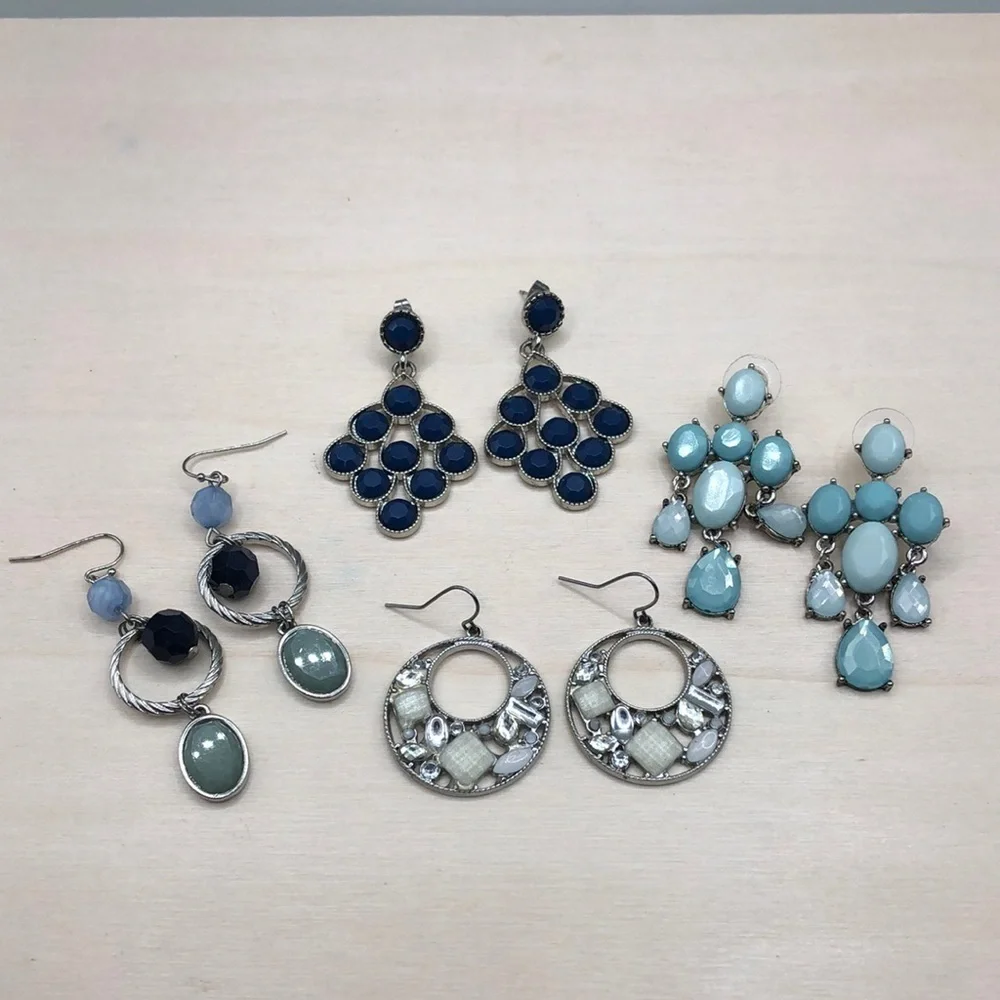 Bundle lot 4 bejeweled dangle drop dressy dress up statement style earrings.